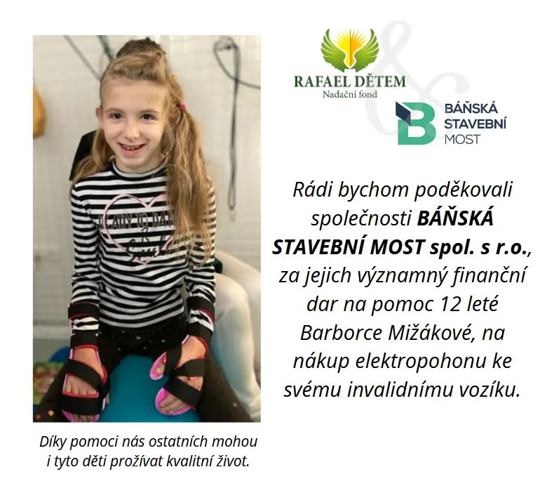 Poděkování nadačního fondu RAFAEL DĚTEM za dar na elektropohon k invalidnímu vozíku